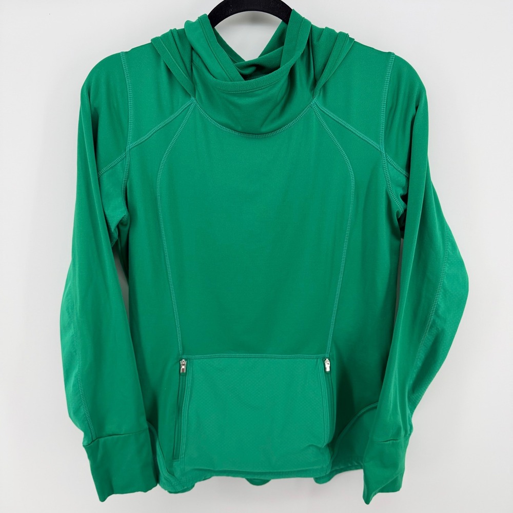 Athleta Womens Medium Green Hooded Performance Top Long Sleeve Athletic Pullover